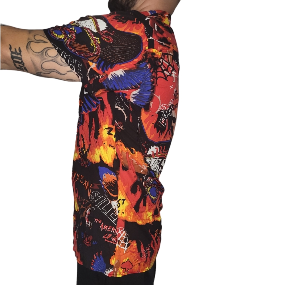 Flames Skull Graffiti Button Up shirt - Picture 2 of 7
